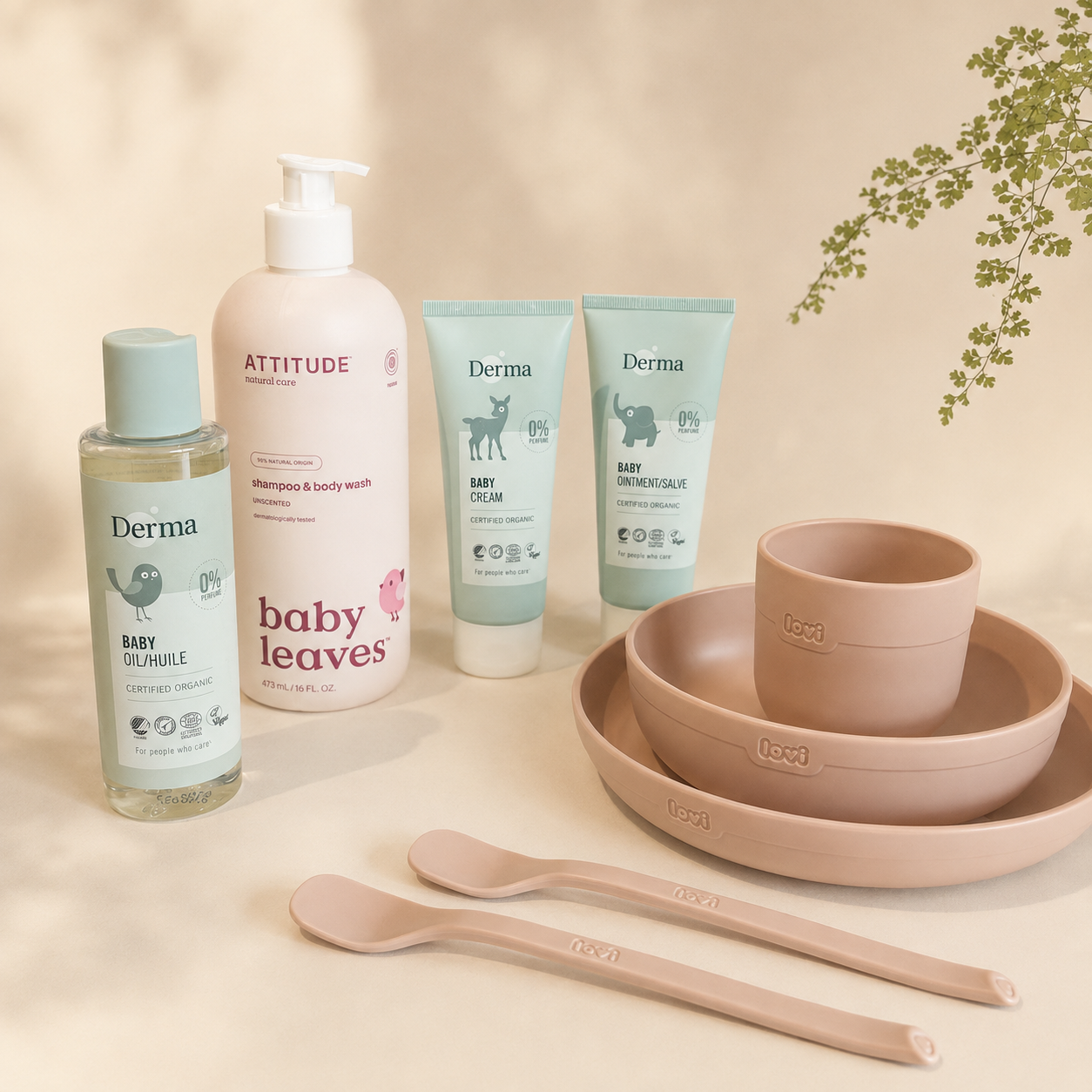 Complete babyset - van badmoment tot eerste hapjes (nude)